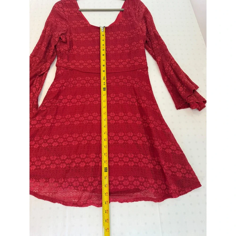 Love Reign Red Lace Bell Sleeve Fit and Flare Mini Dress XL - Picture 3 of 6